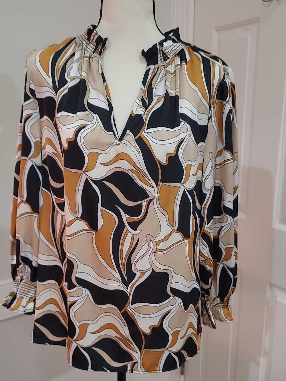 Sugarlips Madrone Abstract Groover Split Neck Blouse - Size XS